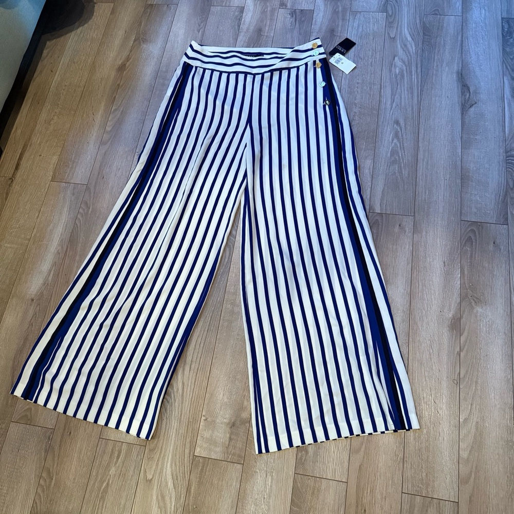 Ralph Lauren striped wide leg Casual Palazzo Pants NWT Size 14 - Picture 2 of 9
